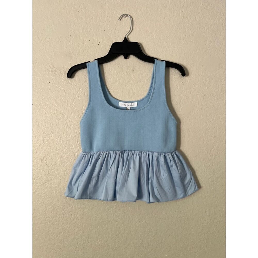 NWT Sofie the Label Cream Peplum Crop Tank Scoop Neck LT Blue in Size M